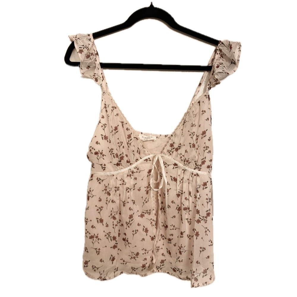 KIRIOUS LOS ANGELES SIZE M PINK FLORAL RUFFLE TIE V-NECK CAMISOLE TANK NWT